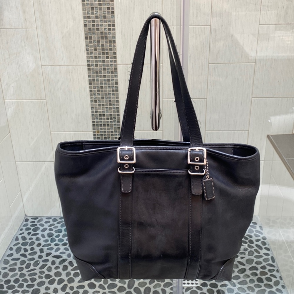 Coach black leather purse tote